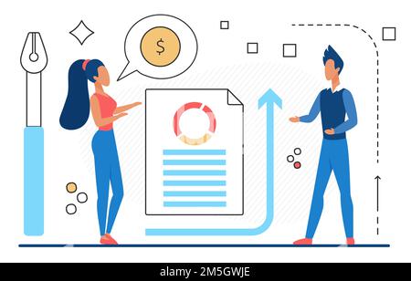 Analisi finanziaria successo lavoro di squadra, la crescita finanziaria vettore illustrazione. Cartoon business persone analisi grafici per aumentare il profitto, successo busin Illustrazione Vettoriale