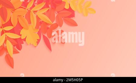 Sfondo autunno trendy con stile carta foglie di colore brillante autunno per poster design, volantini e striscioni Illustrazione Vettoriale
