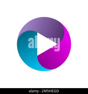 Pulsante di gioco colorato nello spazio negativo del cerchio. Logo del lettore multimediale. Icona dell'applicazione video. Simbolo di gioco blu, rosa e viola. Illustrazione vettoriale Illustrazione Vettoriale