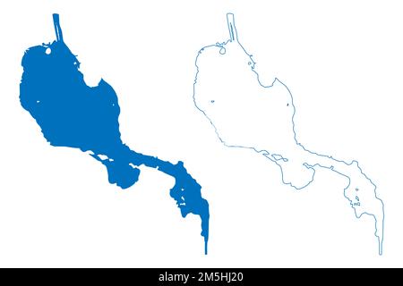 Illustrazione vettoriale della mappa dei grandi laghi di Bitter e dei laghi di Lesser Bitter (Africa, Repubblica araba d'Egitto, canale di Suez), schizzo di scrittura al-Buhayrat al-Murrah Illustrazione Vettoriale