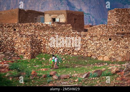 Rock costruito case nella zona di Hombori, Mali Foto Stock