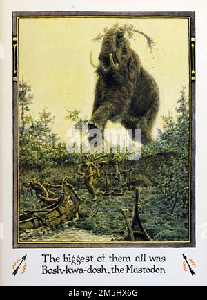 Il più grande di tutti era Bosh-kwa-dosh, il Mastodon. Illustrato da John Rae dal libro ' American Indian Fairy tales ' di William Trowbridge Larned, Pubblicazione data 1921 Editore New York, P. F. Volland Foto Stock