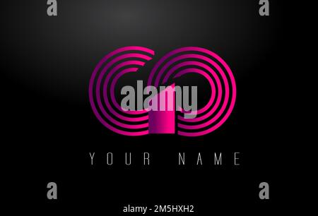 LOGO lettera GO Magenta Lines. Modello vettoriale di progettazione Creative Line Letters. Illustrazione Vettoriale