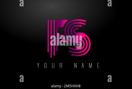 Logo lettera FS Magenta Lines. Modello vettoriale di progettazione Creative Line Letters. Illustrazione Vettoriale