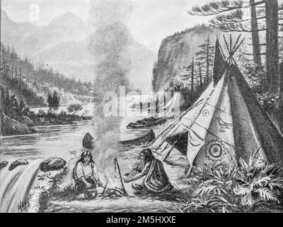 Un accampamento indiano illustrato da ella Booher, dal libro Hiawatha l'indiano dalla canzone di Longfellow di Hiawatha di Henry Wadsworth Longfellow, 1807-1882; Foto Stock