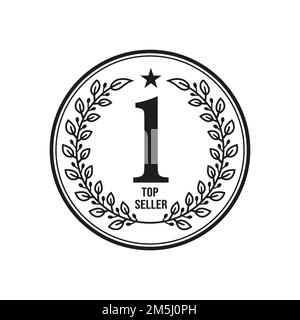 Laurel Leaf per il miglior numero uno Venditore Badge emblema Label Design Vector Illustrazione Vettoriale