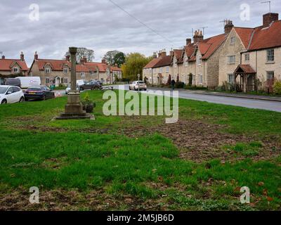 Metà novembre e il monumento su Hovingham Green si erge da solo. North Yorkshire Foto Stock