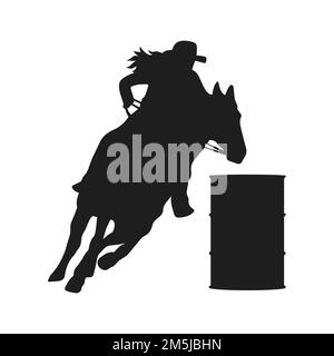 Barile Racer con cavallo femminile e Rider Silhouette Image Illustrazione Vettoriale