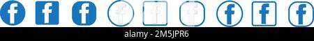 Un set modificabile di logo Facebook isolati su sfondo bianco, social media Illustrazione Vettoriale