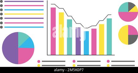 Set di infografica grande. Vector Illustrazione di diversi grafici e grafici in colori luminosi isolati su sfondo bianco. Illustrazione Vettoriale