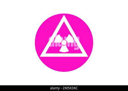 simbolo di radiazione utilizzato per le materie nucleari, simbolo di pericolo per le materie o aree radioattive. Simbolo di radioattività in cerchio con colore ad alta visibilità Foto Stock