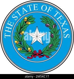 Vista dall'alto del Great Seal dello stato federale del Texas. Stati Uniti d'America patriota e concetto di viaggio. Layout del piano, design Foto Stock