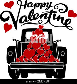 valentines giorno camion vintage con cuori Illustrazione Vettoriale