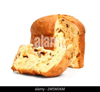 Taglia panettone su sfondo bianco Foto Stock