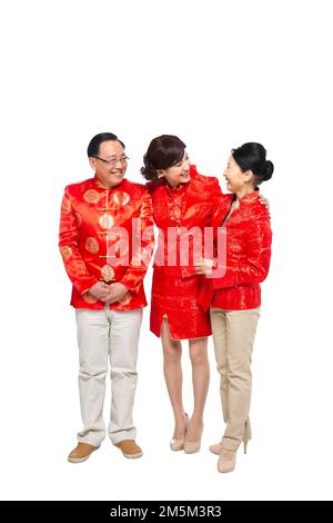 Felice famiglia di abbigliamento del Capodanno cinese Foto Stock