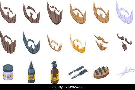 Le icone della barba impostano il vettore isometrico. Vecchio. Capelli del viso Illustrazione Vettoriale