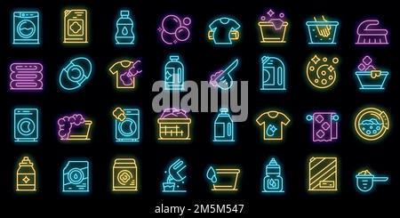 Set di icone di addolcimento. Contorno insieme di icone vettoriali addolcitori colore neon su nero Illustrazione Vettoriale