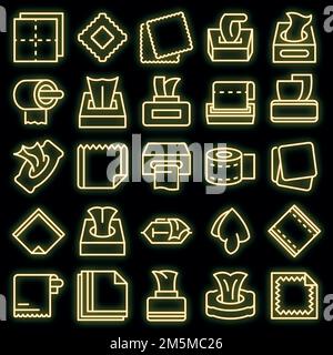 Set di icone dei tessuti. Contorno set di icone vettoriali dei tessuti colore neon nero Illustrazione Vettoriale