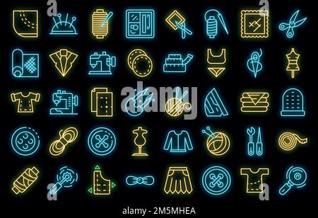 Icone di haberdashery impostate. Contorno insieme di icone vettoriali haberdashery colore neon nero Illustrazione Vettoriale