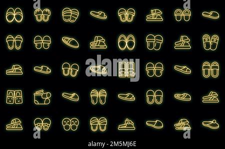 Icona Home pantofole. Contorno home pantofole vettoriale icona neon colore nero Illustrazione Vettoriale