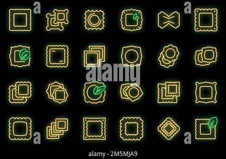 Set di icone ravioli. Contorno set di icone vettoriali ravioli colore al neon nero Illustrazione Vettoriale