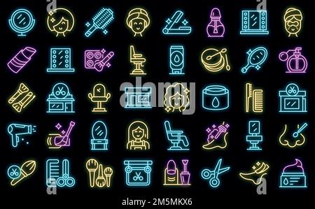 Le icone del salone di bellezza impostano il vettore di contorno. Trucco artista. Bellezza cura nuziale Illustrazione Vettoriale