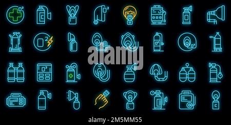 Le icone del concentratore di ossigeno medico impostano il vettore di contorno. Medico di aiuto. Air Clinic oxugen Illustrazione Vettoriale