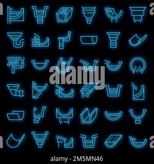 Set di icone di rilegatura. Contorno insieme di icone vettoriali di gutter colore neon su nero Illustrazione Vettoriale