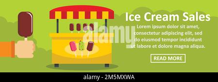 Vendita di gelato banner concetto orizzontale. Illustrazione piatta di vendita di gelato banner vettoriale orizzontale concetto per web design Illustrazione Vettoriale