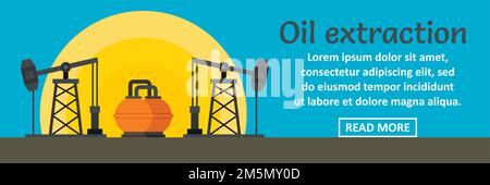Banner estrazione olio concetto orizzontale. Illustrazione piatta del concetto vettoriale orizzontale del banner di estrazione dell'olio per il web design Illustrazione Vettoriale