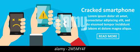 Concetto orizzontale banner smartphone rotto. Illustrazione piatta del concetto vettoriale orizzontale del banner dello smartphone rotto per il web design Illustrazione Vettoriale