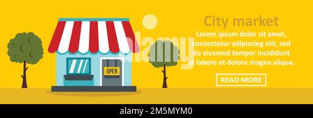 City Market banner concetto orizzontale. Illustrazione piatta del concetto vettoriale orizzontale del banner del mercato cittadino per il web design Illustrazione Vettoriale
