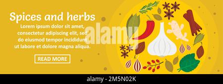 Spezie ed erbe banner concetto orizzontale. Illustrazione piatta di spezie ed erbe banner concetto vettoriale orizzontale per web design Illustrazione Vettoriale
