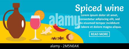 Banner vino speziato concetto orizzontale. Illustrazione piatta di banner vino speziato concetto vettoriale orizzontale per web design Illustrazione Vettoriale
