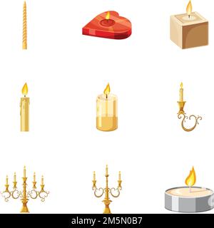 Icone candele impostate. Cartoon Set di 9 icone vettoriali di candele per web isolato su sfondo bianco Illustrazione Vettoriale