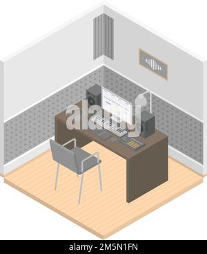 Icona dello studio di musica. Icona isometrica della stanza dello studio musicale vettoriale per il web design isolato su sfondo bianco Illustrazione Vettoriale