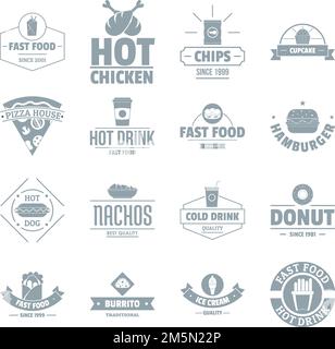 Il fast food logo set di icone. Semplice illustrazione del 16 fast food logo icone vettoriali per il web Illustrazione Vettoriale