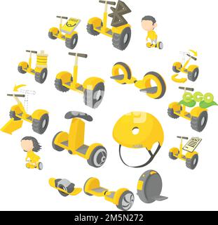 Bilanciamento delle icone dello scooter impostato. Illustrazione cartoon di 16 icone vettoriali di bilanciamento scooter per il web Illustrazione Vettoriale