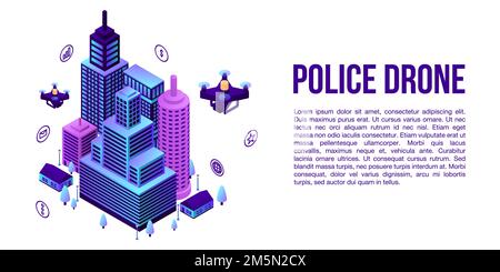 Banner concetto drone della polizia cittadina. Illustrazione isometrica della città polizia drone vettore concetto banner per web design Illustrazione Vettoriale