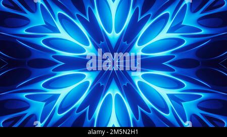Astratto simmetrico moderno caleidoscopio sfondo di colore blu. Motivo floreale di mandala Foto Stock