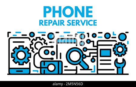 Banner servizio riparazione telefono. Illustrazione del banner vettoriale del servizio di riparazione del telefono per il web design Illustrazione Vettoriale
