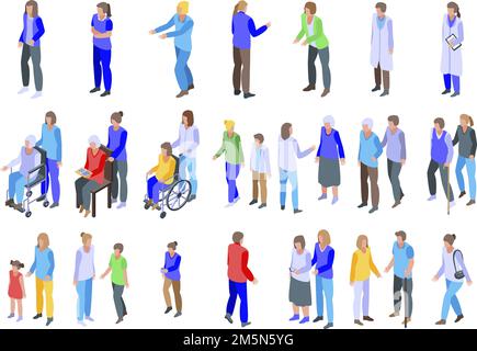 Icone dell'operatore sanitario impostate. Set isometrico di icone vettoriali per l'operatore sanitario per il web design isolato su sfondo bianco Illustrazione Vettoriale