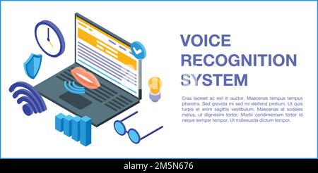 Banner di concetto del sistema di riconoscimento vocale. Illustrazione isometrica del banner vettoriale del sistema di riconoscimento vocale per il web design Illustrazione Vettoriale
