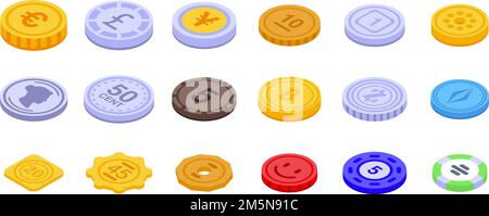 Icone token impostate. Set isometrico di icone vettoriali di token per web design isolato su sfondo bianco Illustrazione Vettoriale