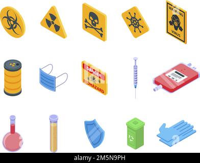 Set icone a rischio biologico. Set isometrico di icone vettoriali a rischio biologico per web design isolate su sfondo bianco Illustrazione Vettoriale