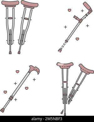 Set di icone di crutches di lesione. Contorno insieme di lesioni crutches vettore icone per web design isolato su sfondo bianco Illustrazione Vettoriale