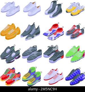 Icone delle sneakers. Set isometrico di icone vettoriali per sneakers per web design isolato su sfondo bianco Illustrazione Vettoriale