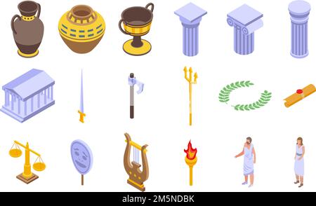 Set icone Grecia antica. Insieme isometrico di icone vettoriali dell'antica Grecia per il web design isolato su sfondo bianco Illustrazione Vettoriale