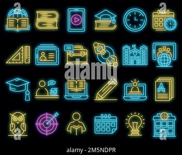 Set di icone di navigazione. Contorno insieme di icone vettoriali di navigazione colore neon nero Illustrazione Vettoriale