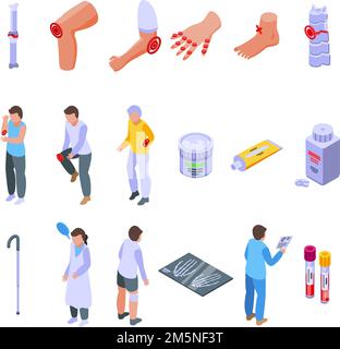 Insieme di icone di artrite. Insieme isometrico di icone vettoriali di artrite per il web design isolato su sfondo bianco Illustrazione Vettoriale
